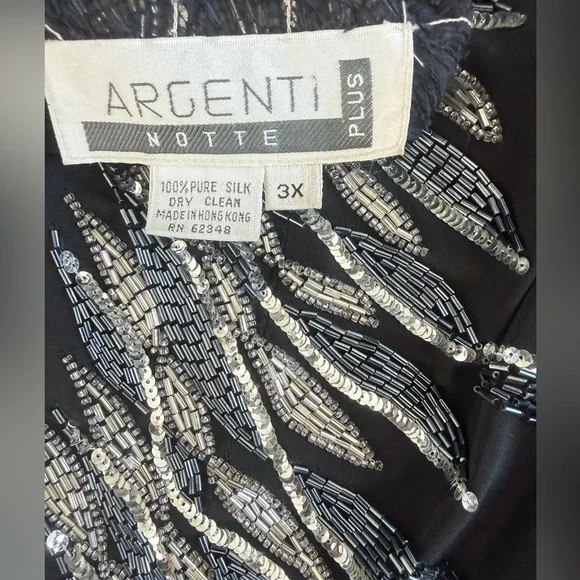 Vtg 90’s Argenti Blouse Mesh 100%Silk Beaded Black Embellished Sz 3XL Whimsigoth - Picture 10 of 16